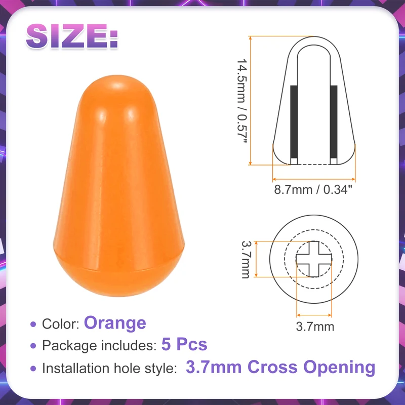 5 Pcs Switch Tip Knob for Electric Guitar, 3.7mm Cross Opening, Orange
