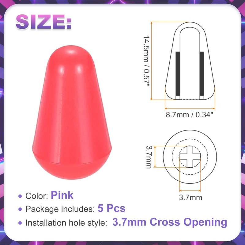5 Pcs Switch Tip Knob for Electric Guitar, 3.7mm Cross Opening, Pink