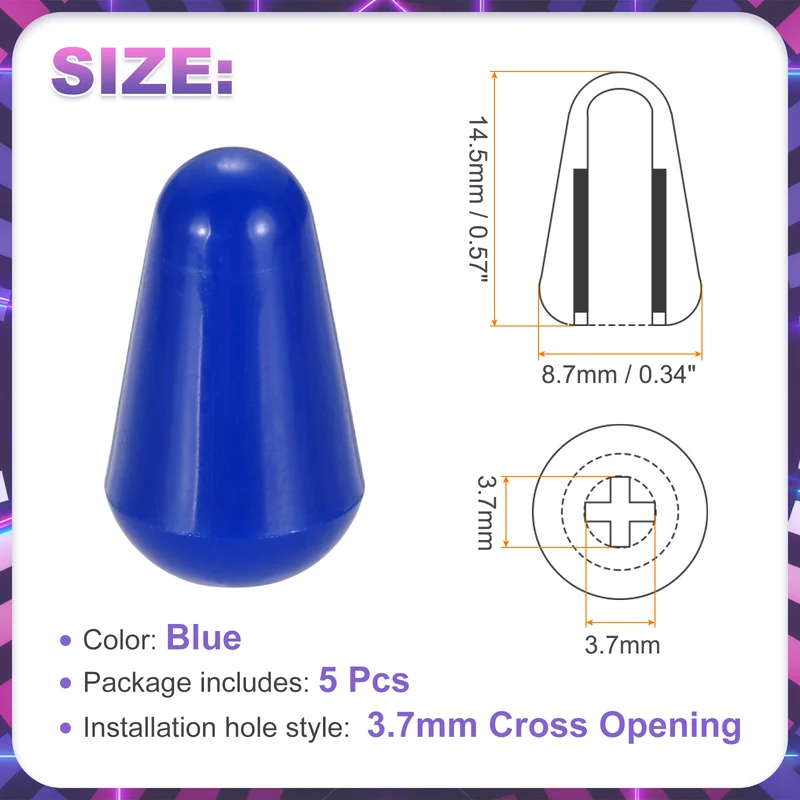 5 Pcs Switch Tip Knob for Electric Guitar, 3.7mm Cross Opening, Blue