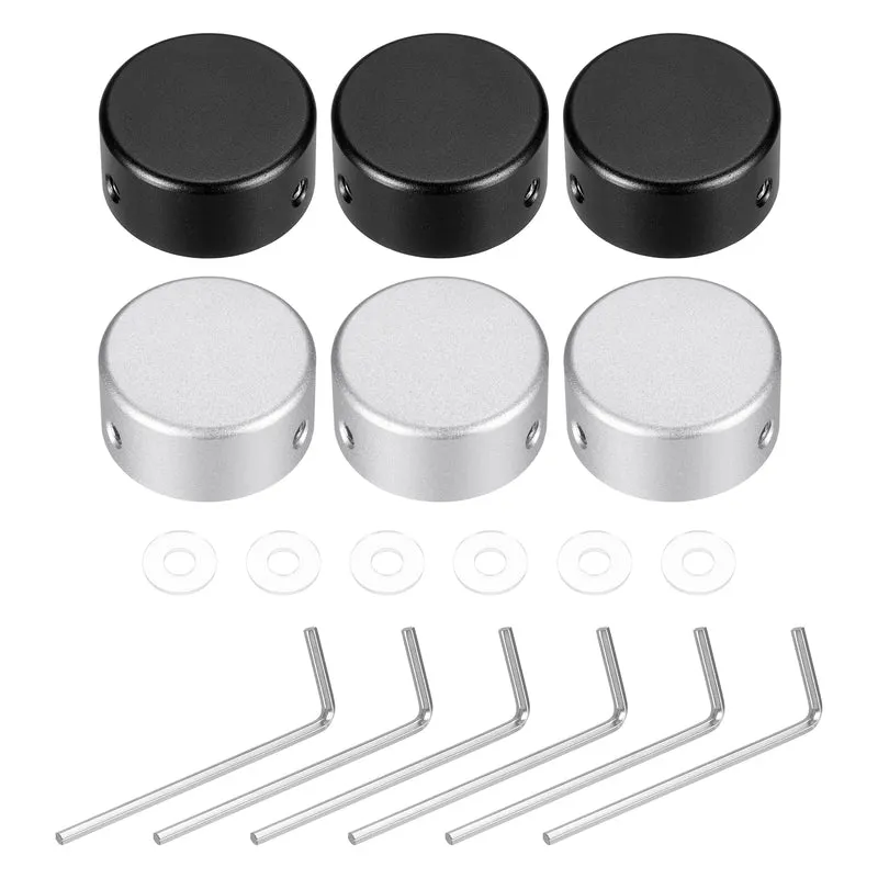 6 Pcs Footswitch Toppers Guitar Pedal Button Caps, Silver, Black
