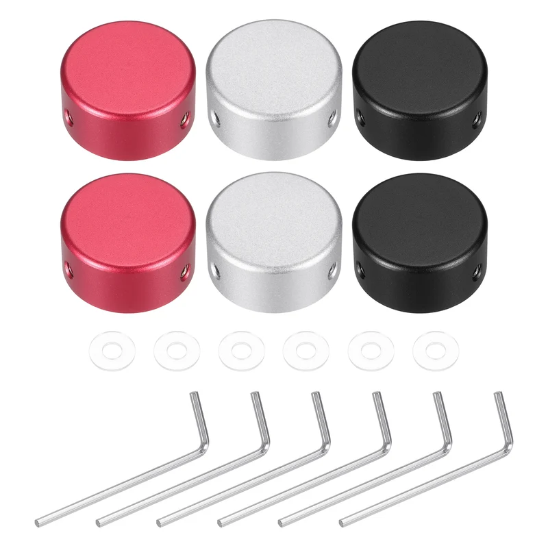 6 Pcs Footswitch Toppers Guitar Pedal Button Caps, Black, Red, Silver