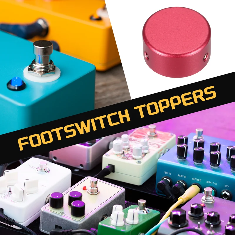 6 Pcs Footswitch Toppers Guitar Pedal Button Caps, Black, Red, Silver