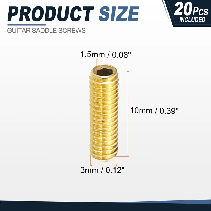 Guitar Bridge Saddle Height Adjustment Screws M3x10 Silver 20Pcs