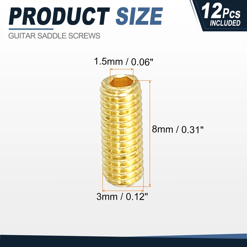 Guitar Bridge Saddle Height Adjustment Screws M3x8 Gold 12Pcs