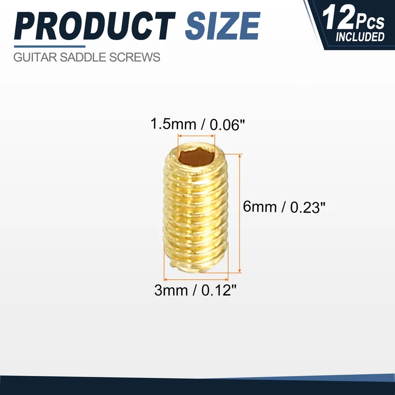 Guitar Bridge Saddle Height Adjustment Screws M3x6 Gold 12Pcs