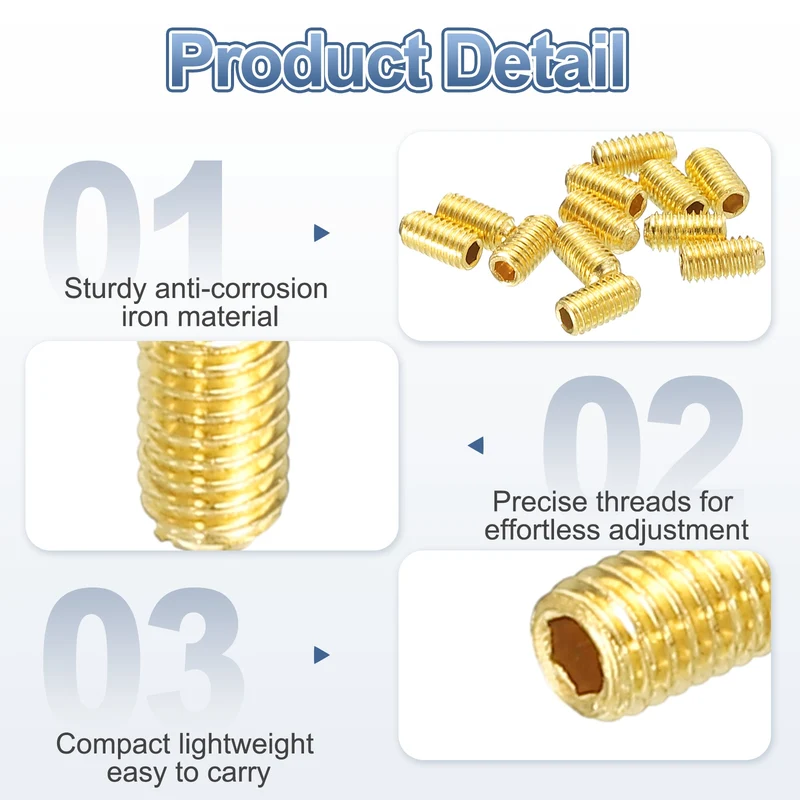 Guitar Bridge Saddle Height Adjustment Screws M3x6 Gold 12Pcs