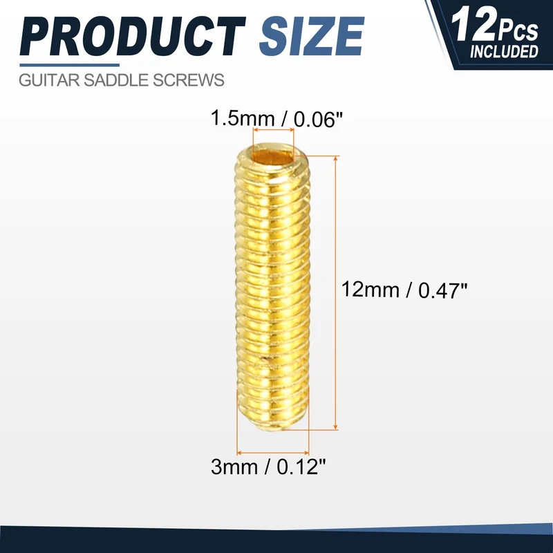 Guitar Bridge Saddle Height Adjustment Screws M3x12 Gold 12Pcs