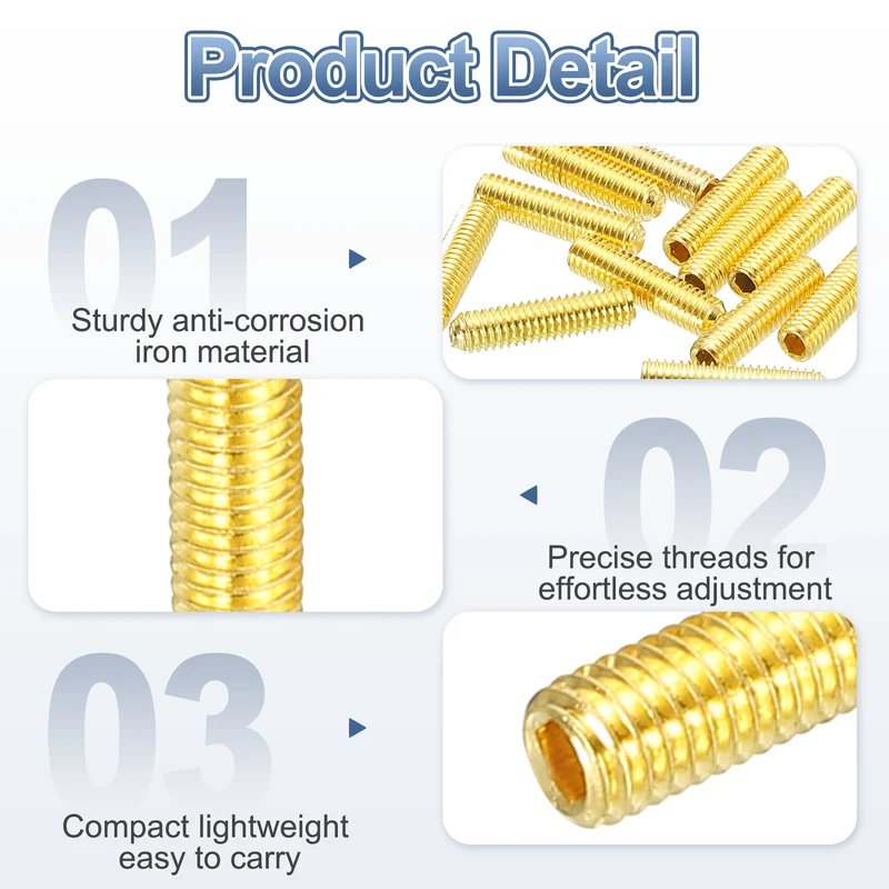 Guitar Bridge Saddle Height Adjustment Screws M3x12 Gold 12Pcs