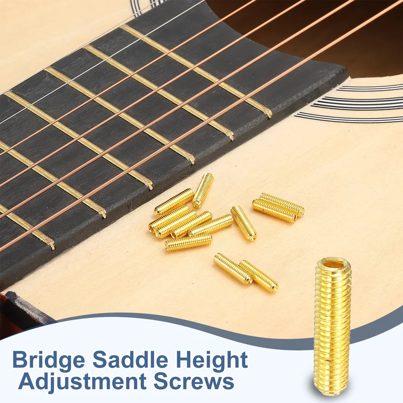 Guitar Bridge Saddle Height Adjustment Screws M3x12 Gold 12Pcs
