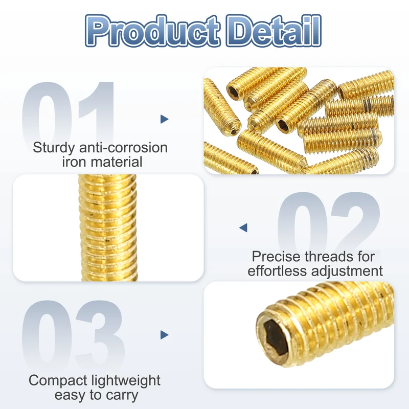 Guitar Bridge Saddle Height Adjustment Screws M3x10 Gold 12Pcs