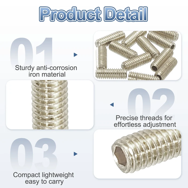 Guitar Bridge Saddle Height Adjustment Screws M3x8 Silver 12Pcs