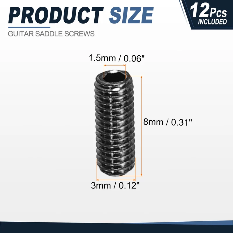 Guitar Bridge Saddle Height Adjustment Screws M3x8 Black 12Pcs