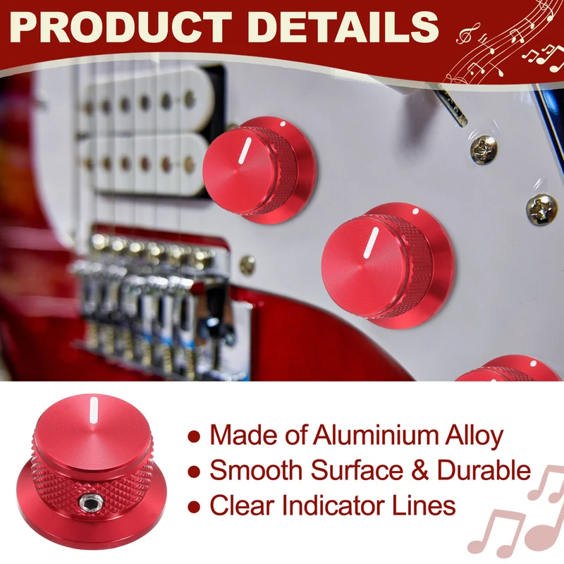 2pcs Aluminium Guitar Knobs with Wrench Set 1/4" Red