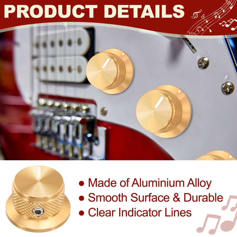 2pcs Aluminium Guitar Knobs with Wrench Set 1/4" Golden