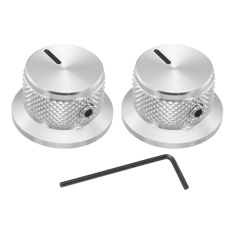 2pcs Aluminium Guitar Knobs with Wrench Set 1/4" Silver