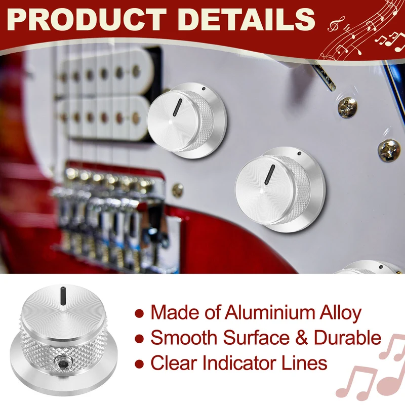 2pcs Aluminium Guitar Knobs with Wrench Set 1/4" Silver