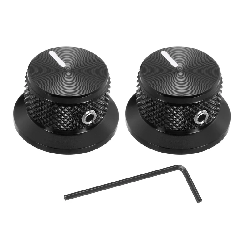 2pcs Aluminium Guitar Knobs with Wrench Set 1/4" Black