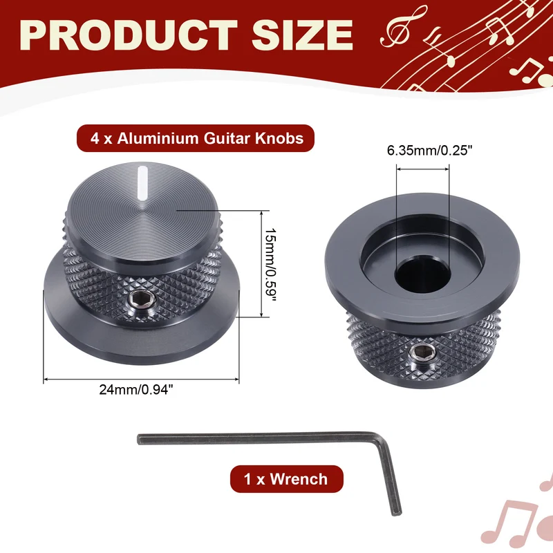 4pcs Aluminium Guitar Knobs with Wrench Set 1/4" Gray Blue