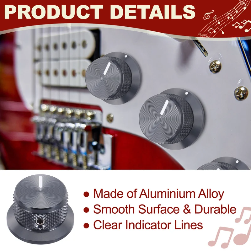 4pcs Aluminium Guitar Knobs with Wrench Set 1/4" Gray Blue