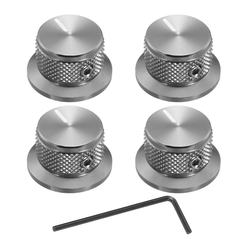 4pcs Aluminium Guitar Knobs with Wrench Set 1/4" Gray