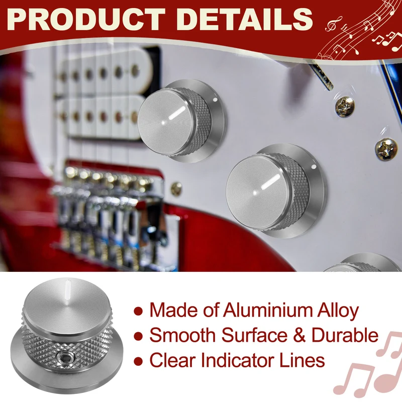 4pcs Aluminium Guitar Knobs with Wrench Set 1/4" Gray