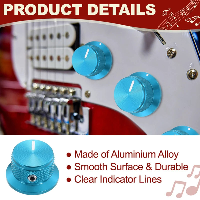 4pcs Aluminium Guitar Knobs with Wrench Set 1/4" Blue