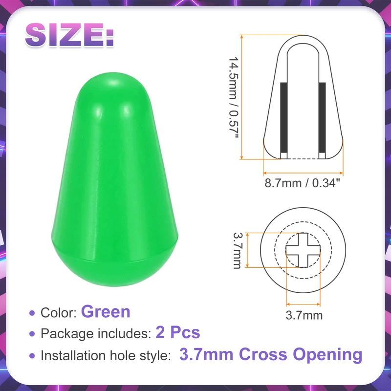 2 Pcs Switch Tip Knob for Electric Guitar, 3.7mm Cross Opening, Green