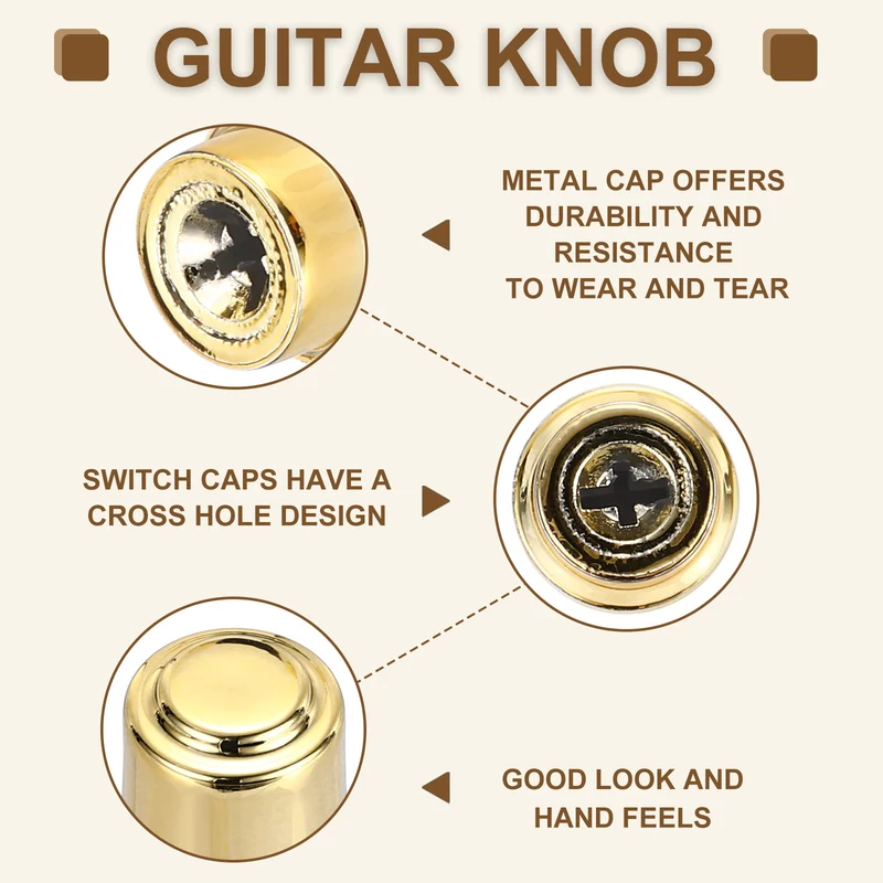 4Pcs ST Electric Guitar Pickup Switch Tip Cross Hole ID 0.16 x 0.14" Gold