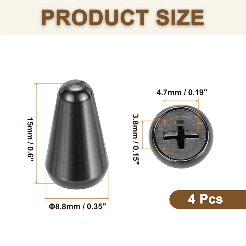 4Pcs ST Electric Guitar 3/5 Way Pickup Switch Tip ID 0.19 x 0.15" Gun Black