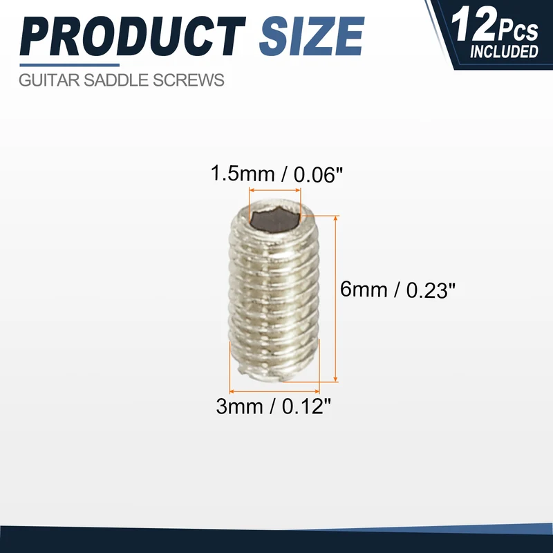 Guitar Bridge Saddle Height Adjustment Screws M3x6 Silver 12Pcs