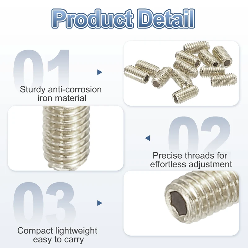Guitar Bridge Saddle Height Adjustment Screws M3x6 Silver 12Pcs