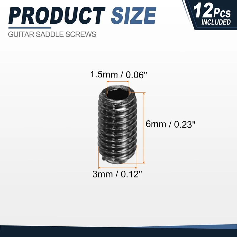 Guitar Bridge Saddle Height Adjustment Screws M3x6 Black 12Pcs