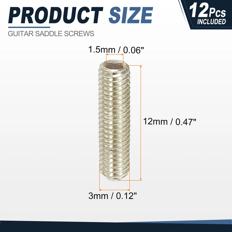 Guitar Bridge Saddle Height Adjustment Screws M3x12 Silver 12Pcs