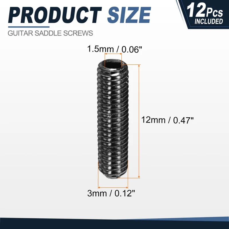 Guitar Bridge Saddle Height Adjustment Screws M3x12 Black 12Pcs