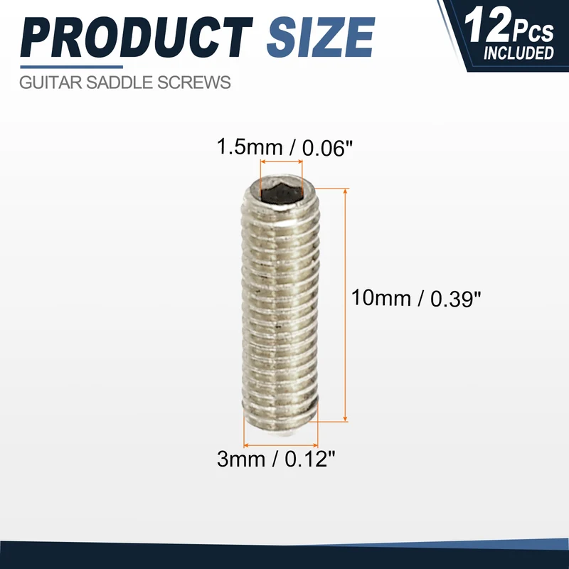 Guitar Bridge Saddle Height Adjustment Screws M3x10 Silver 12Pcs