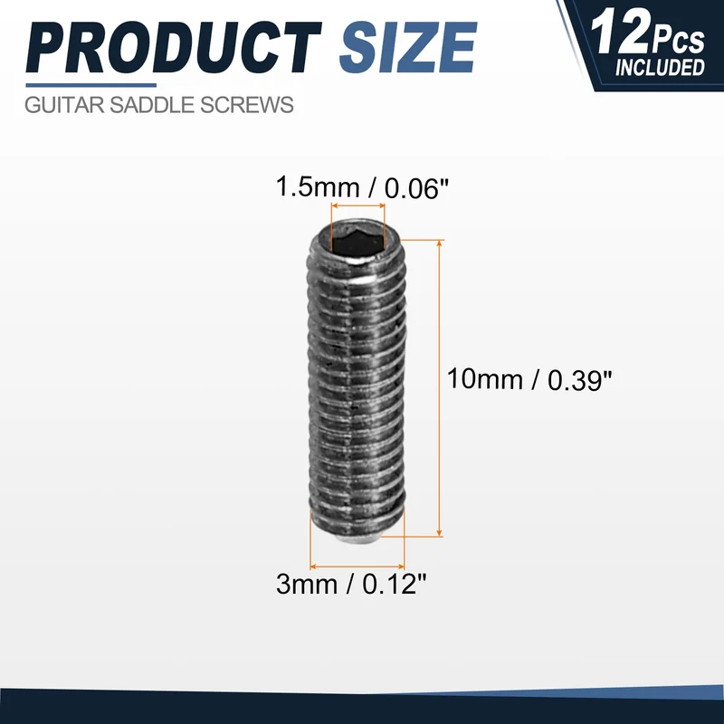 Guitar Bridge Saddle Height Adjustment Screws M3x10 Black 12Pcs