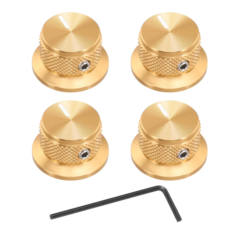 4pcs Aluminium Guitar Knobs with Wrench Set 1/4" Golden