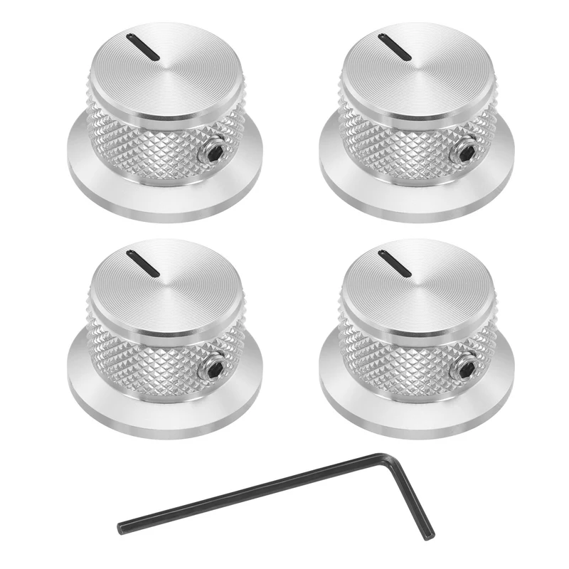 4pcs Aluminium Guitar Knobs with Wrench Set 1/4" Silver