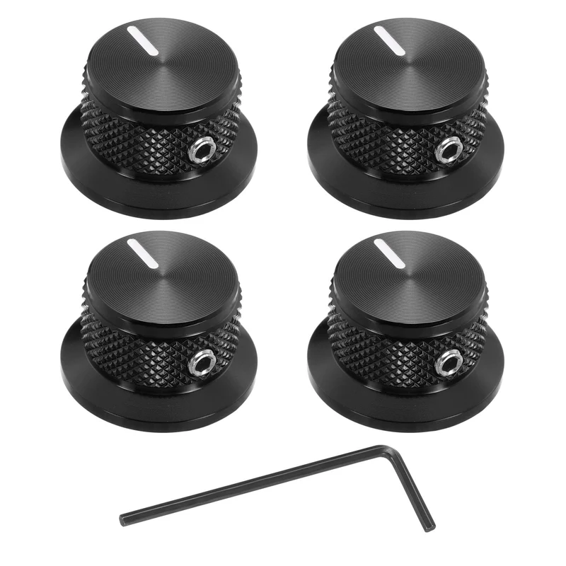 4pcs Aluminium Guitar Knobs with Wrench Set 1/4" Black