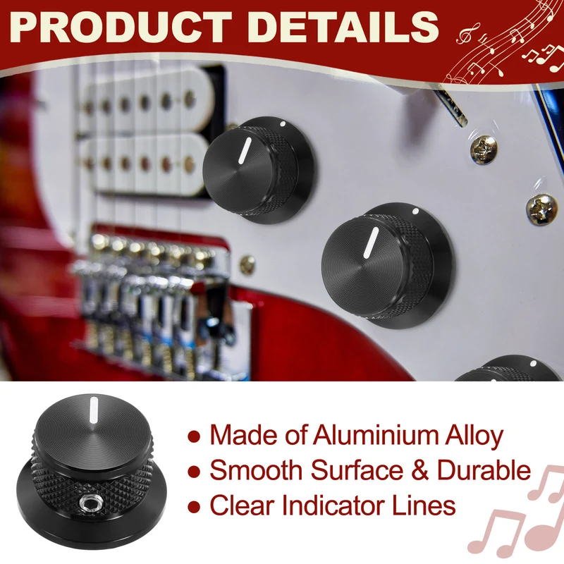 4pcs Aluminium Guitar Knobs with Wrench Set 1/4" Black