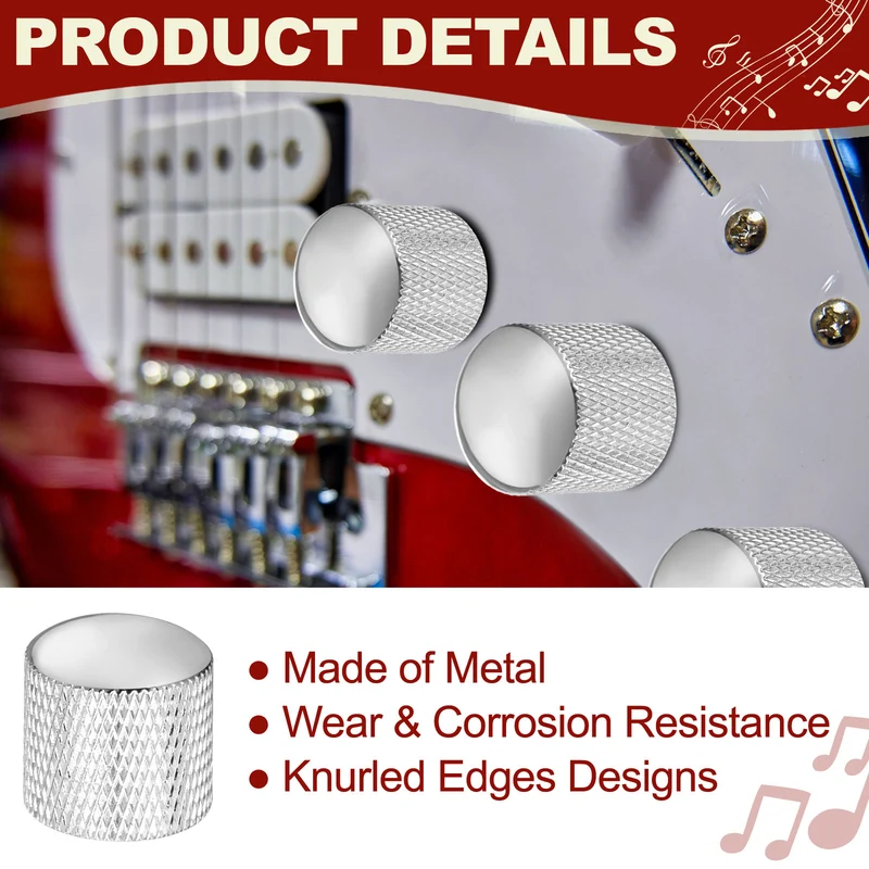 2Pcs Metal Guitar Potentiometer Knobs with Wrench 6mm/0.24" Silver