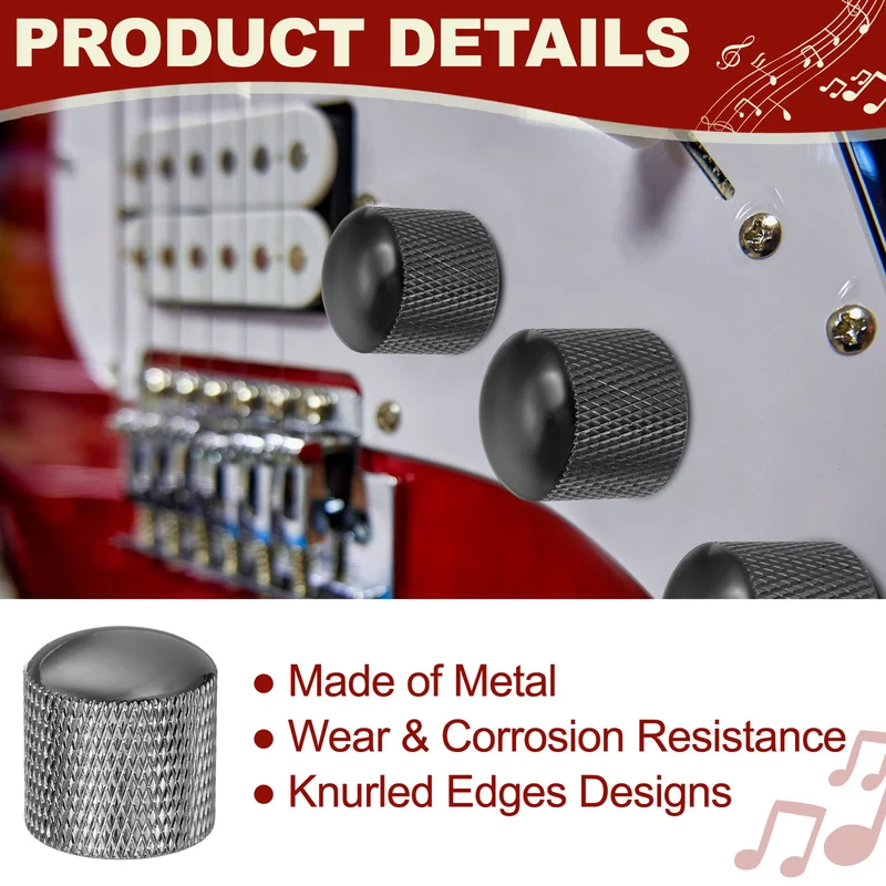2Pcs Metal Guitar Potentiometer Knobs with Wrench 6mm/0.24" Black