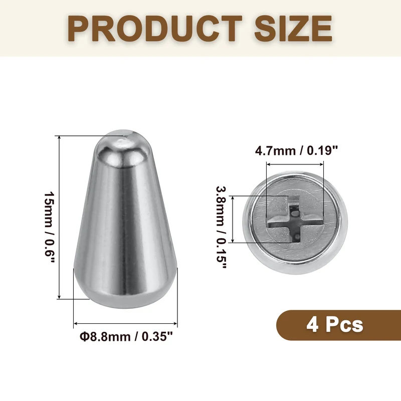 4Pcs ST Electric Guitar 3/5 Way Pickup Switch Tip ID 0.19 x 0.15" Chrome Silver
