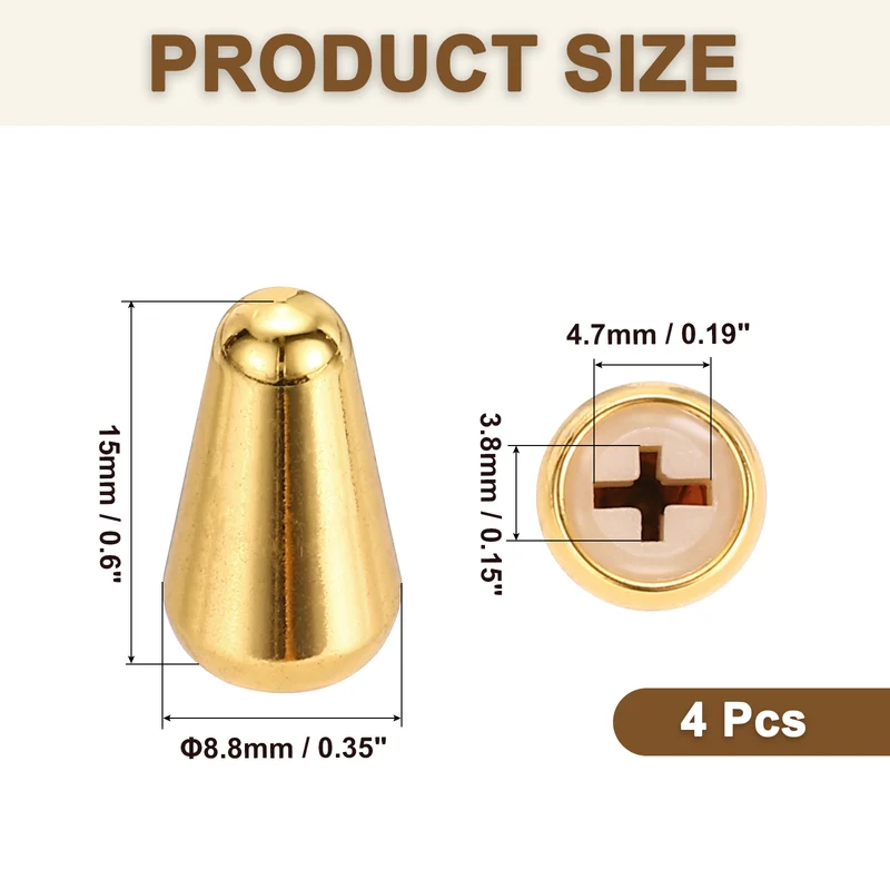 4Pcs ST Electric Guitar 3/5 Way Pickup Switch Tip ID 0.19 x 0.15" Gold