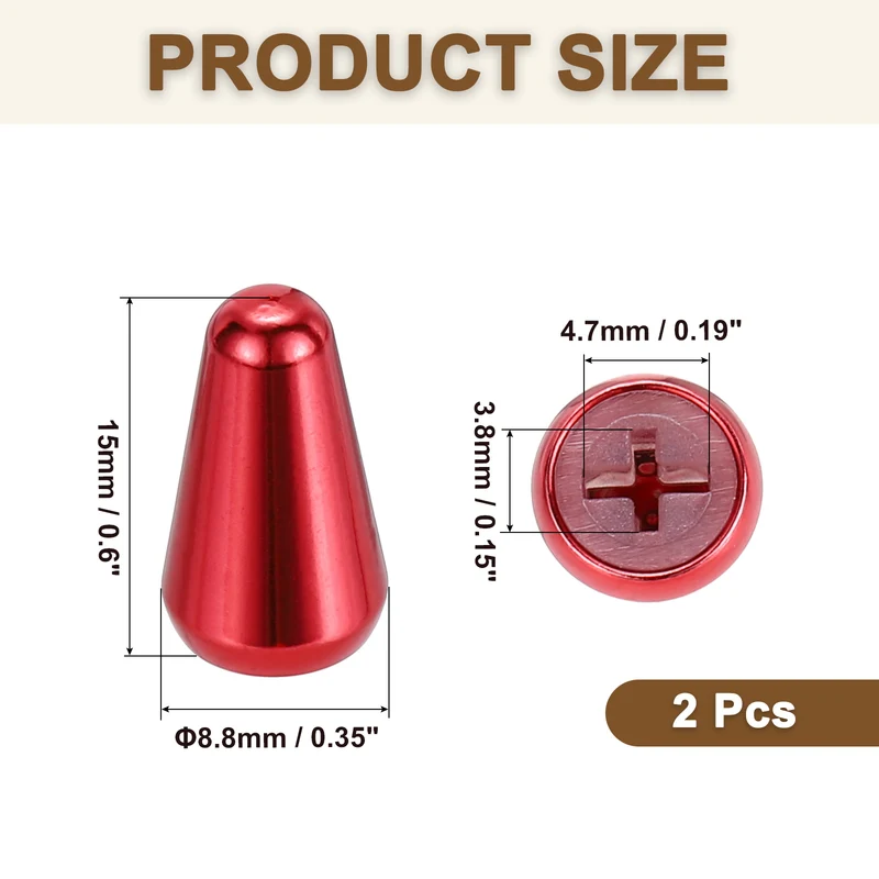 2Pcs ST Electric Guitar 3/5 Way Pickup Switch Tip ID 0.19 x 0.15" Red