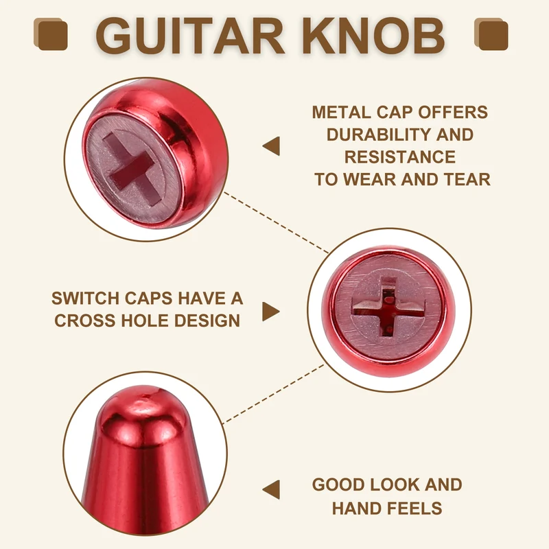 2Pcs ST Electric Guitar 3/5 Way Pickup Switch Tip ID 0.19 x 0.15" Red