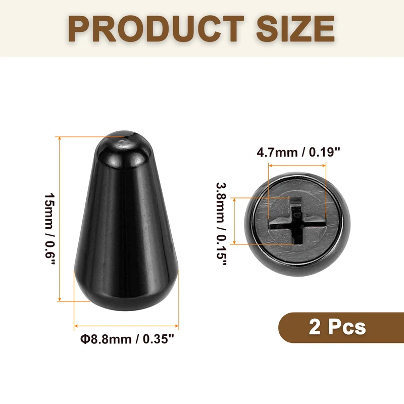 2Pcs ST Electric Guitar 3/5 Way Pickup Switch Tip ID 0.19 x 0.15" Black
