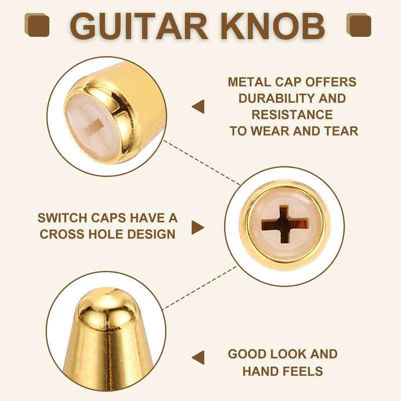 2Pcs ST Electric Guitar 3/5 Way Pickup Switch Tip ID 0.19 x 0.15" Gold