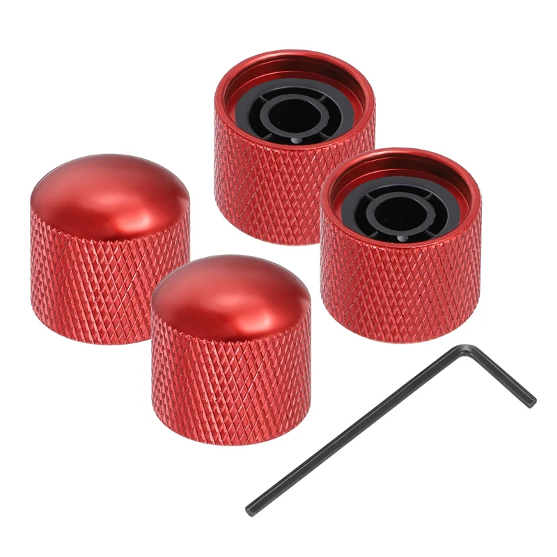 4Pcs Metal Guitar Potentiometer Knobs with Wrench 6mm/0.24" Dark Red