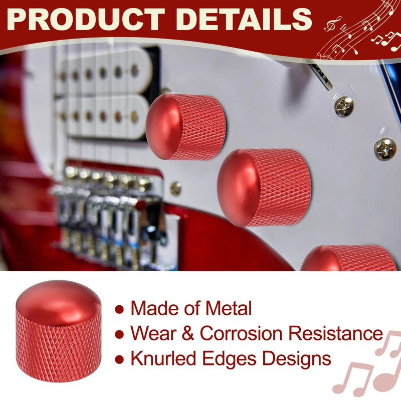 4Pcs Metal Guitar Potentiometer Knobs with Wrench 6mm/0.24" Dark Red